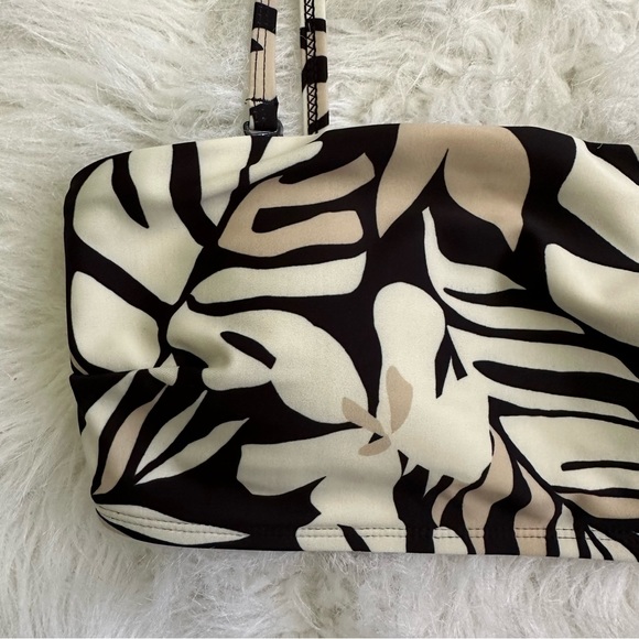 Bandeau Swim Top For Women Black and White Palm Print Size Small - Picture 3 of 7